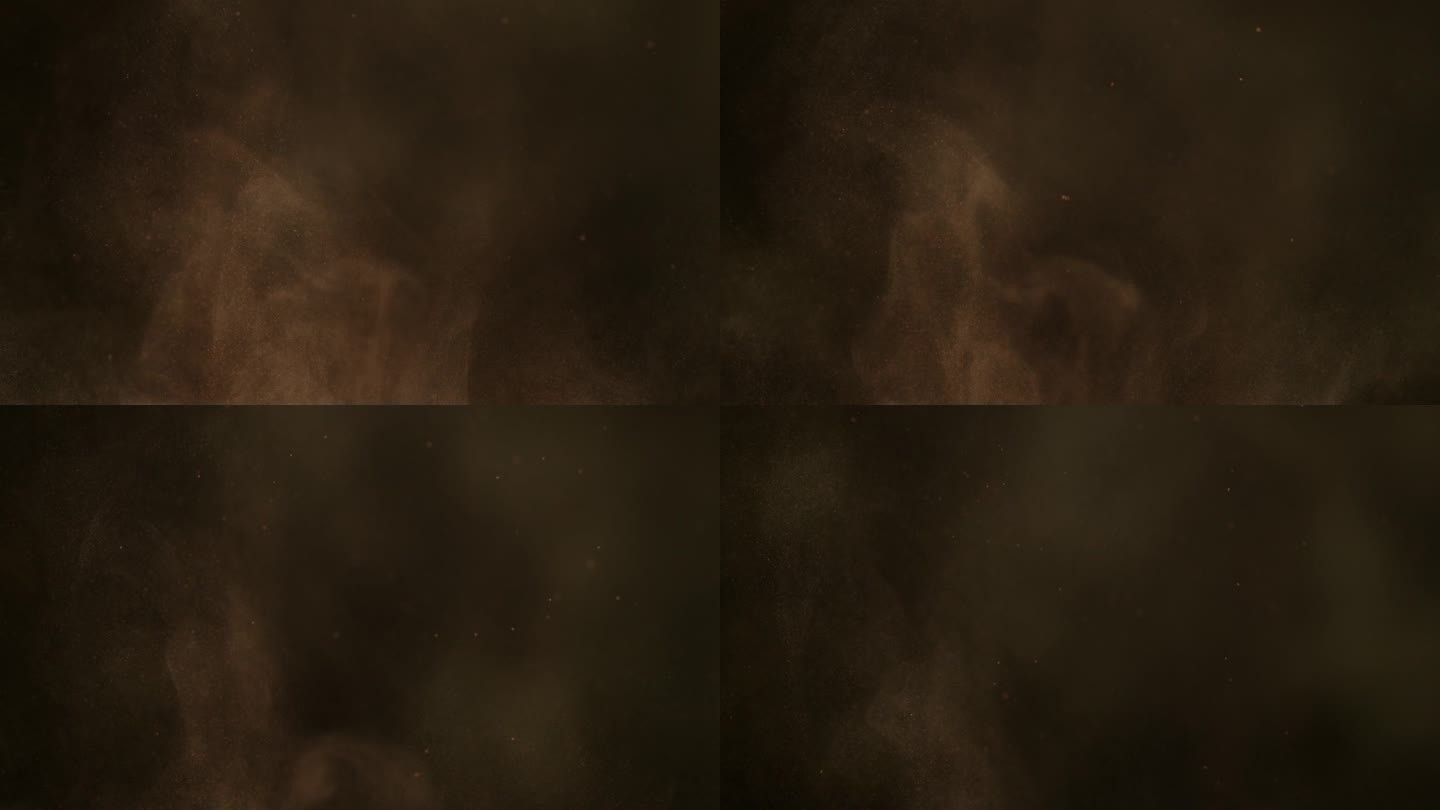 超级慢动作拍摄的棕色粉末粒子背景隔离在黑色背景在1000fps。