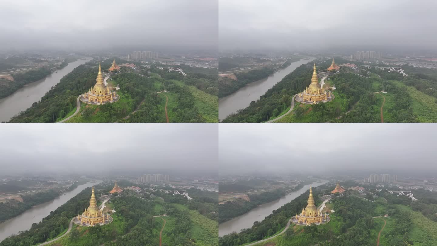 环绕拍摄中缅边境线上的瑞丽市傣王宫佛塔