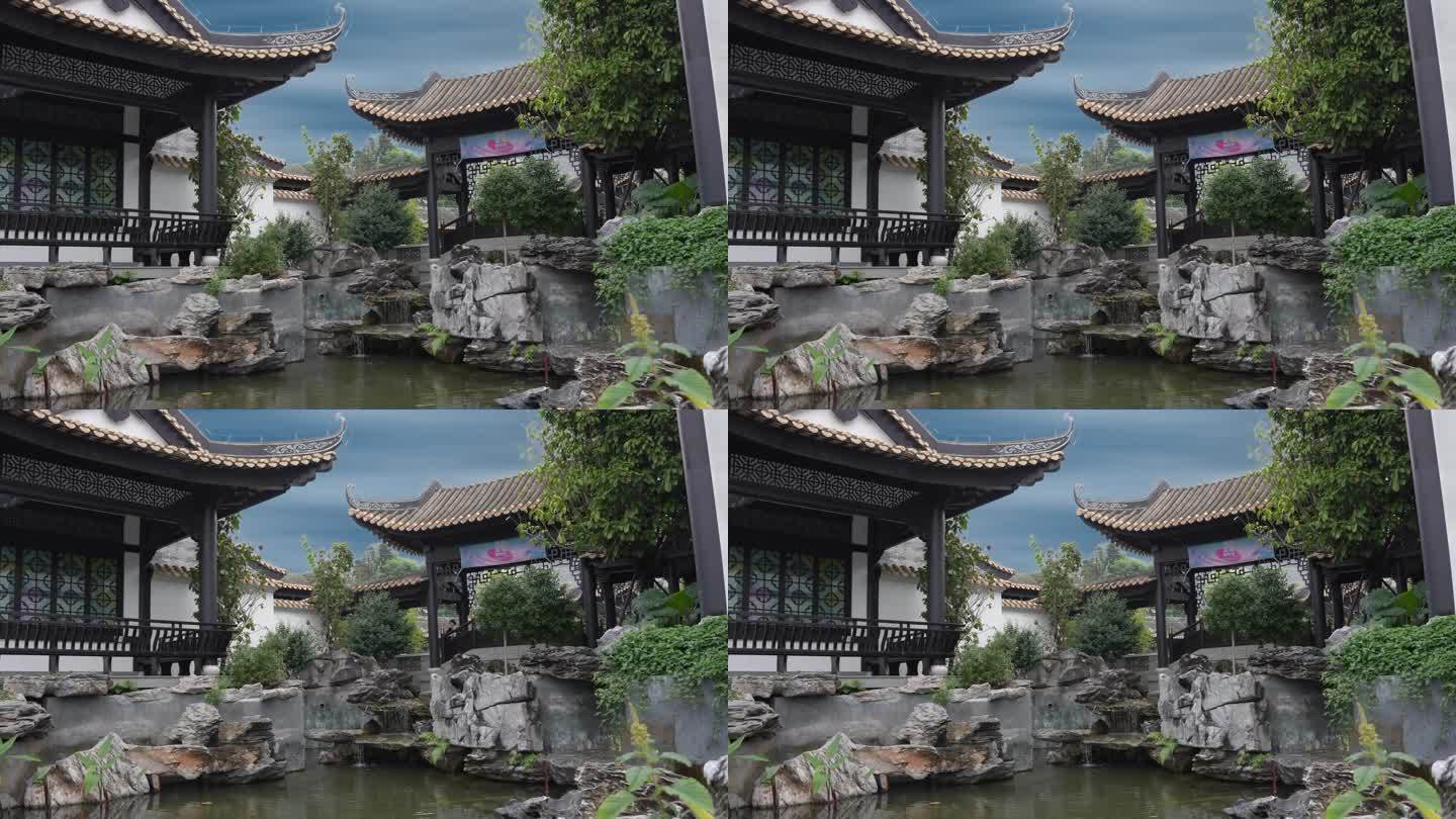 4K，广州新文化馆仿古建筑长廊与亭台楼阁