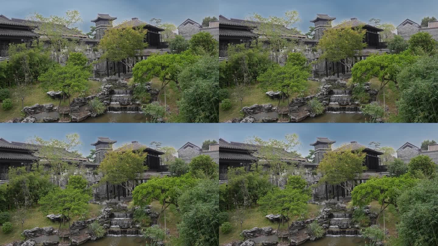 4K实拍，广州新文化馆仿古建筑假山园林。