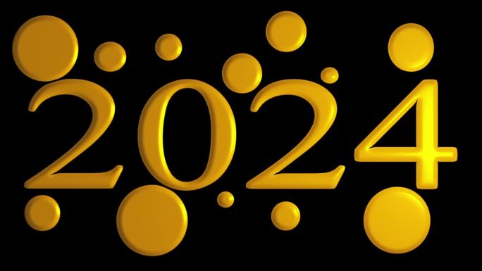 新年快乐2024金箔气球数字黑色背景