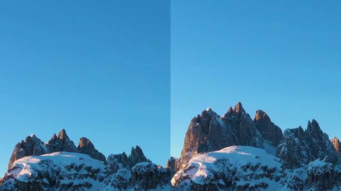 卡迪尼迪米苏里纳山脉在冬季日出。鸟瞰图。意大利。垂直视频