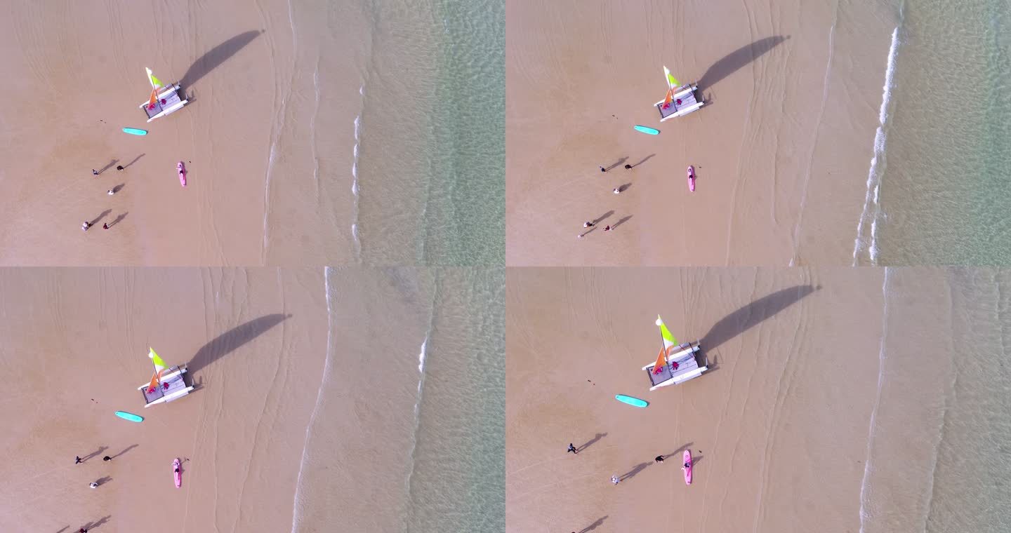 鸟瞰海滩 美女冲浪板拍照旅行影视片头航拍