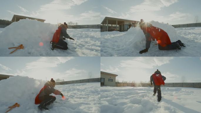 非裔美国男孩和朋友在户外玩雪球战争