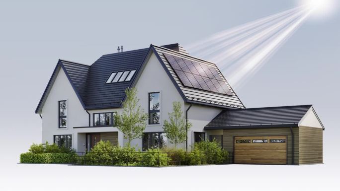 有太阳能电池板的漂亮房子