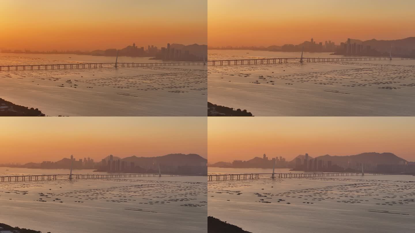夕阳下的深圳湾大桥
