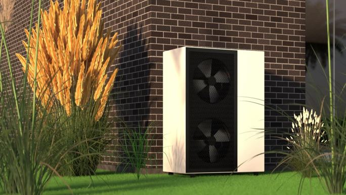 旋转风扇的一种热泵能源作为加热器和替代能源- 3D动画4k 60 fps DCI无缝循环