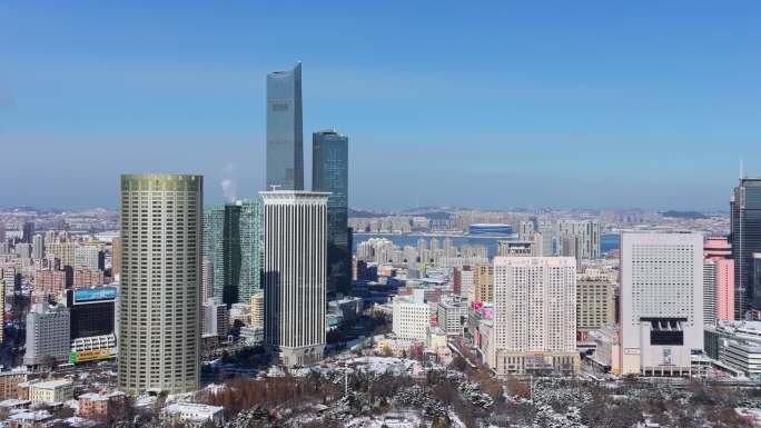 大连城市雪景航拍