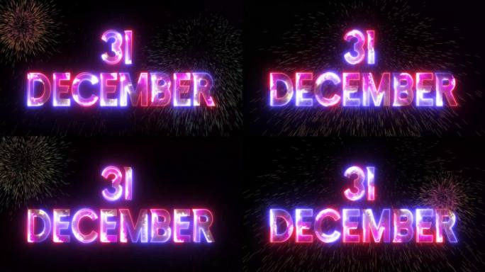 发光的霓虹灯图标12月31日与粒子爆炸动画视频