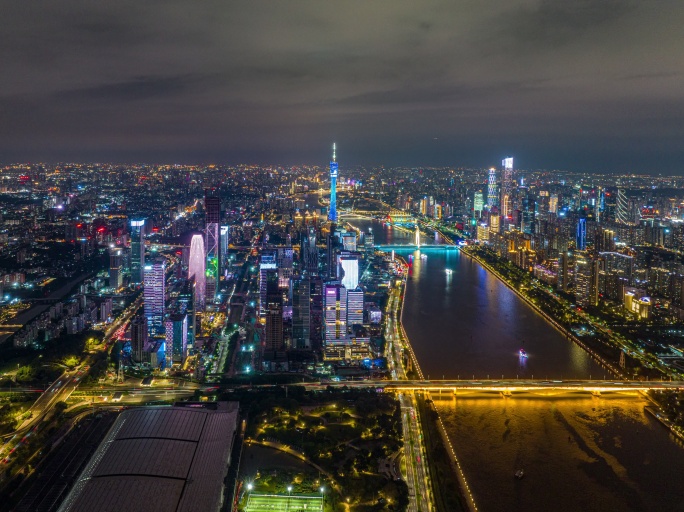 广州琶洲西区CBD通透夜景航拍延时