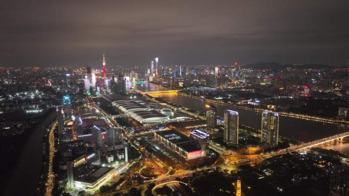 广州琶洲国际会展中心夜景航拍