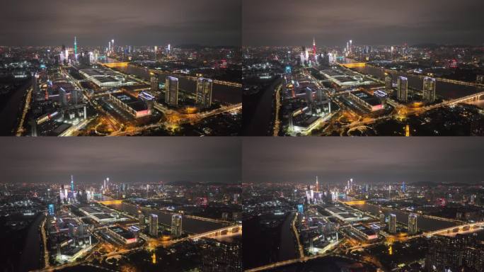 广州琶洲国际会展中心夜景航拍