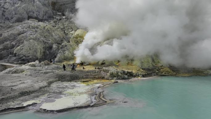 HDR印尼爪哇岛伊真火山硫磺航拍自然风光