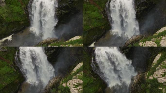 西班牙加利西亚Toxa河的瀑布。瀑布。无人机航拍