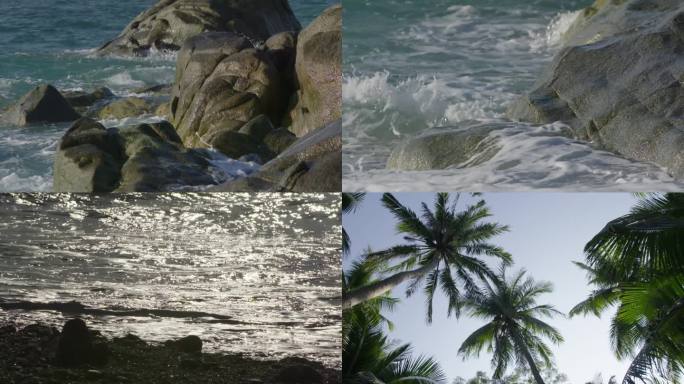 海南沙滩上海水 岩石 椰子