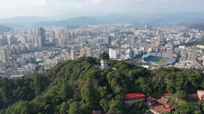 福建省龙岩市天马山风景区世纪灯塔航拍