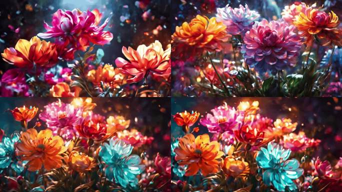 抽象唯美梦幻意境花花朵花海动态艺术场景