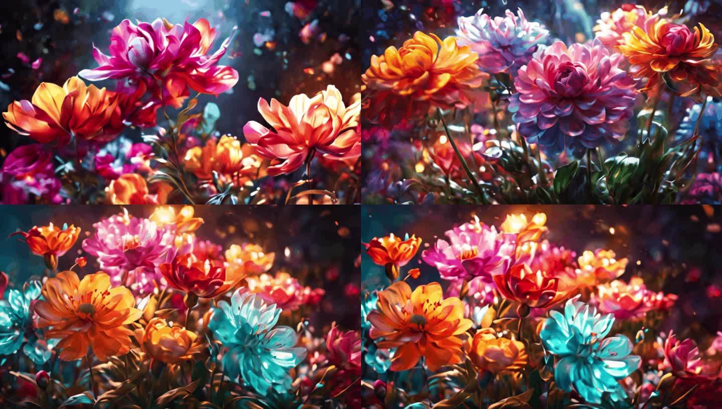 抽象唯美梦幻意境花花朵花海动态艺术场景
