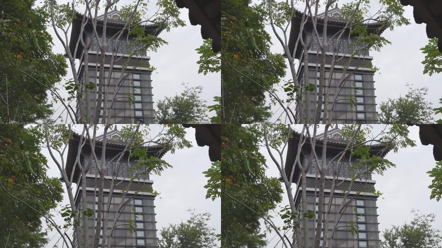 4K实拍，广州新文化馆仿古建筑亭台楼阁。