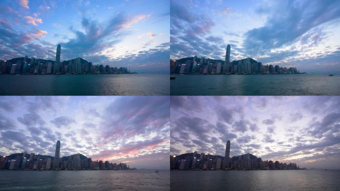 4K香港维多利亚港日落夕阳风景延时