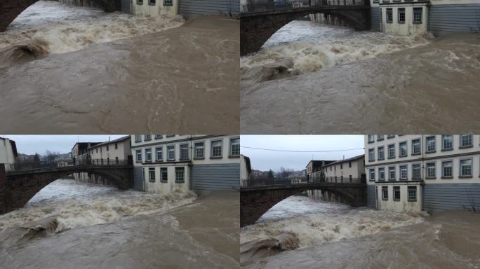 西班牙赫罗纳La Garrotxa的Olot镇发生洪水。2020年1月