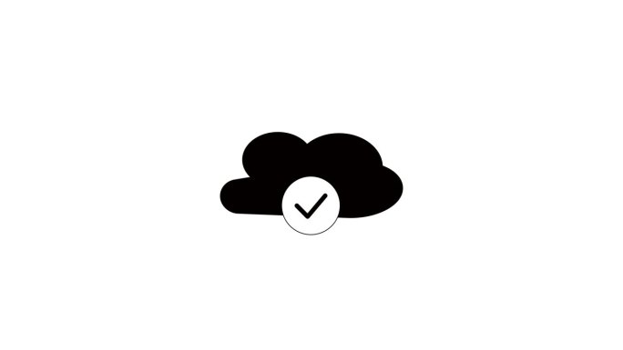 黑色的云图标与勾号标记动画在一个白色的背景。