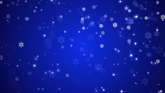 雪花落在蓝色背景，冬季圣诞假期- 4K。