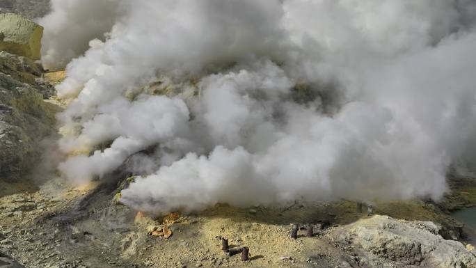 HDR印尼爪哇岛伊真火山硫磺航拍自然风光