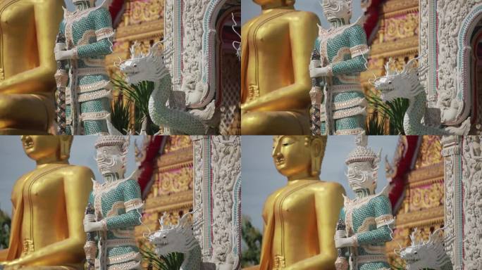 寺庙里的金色佛像和白色巨像
