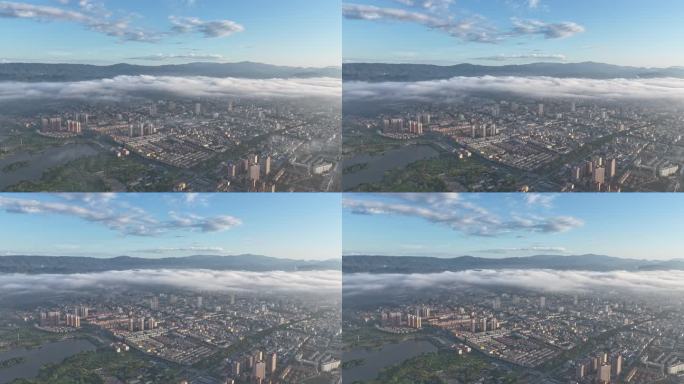 平流雾下的云南瑞丽市延时航拍画面