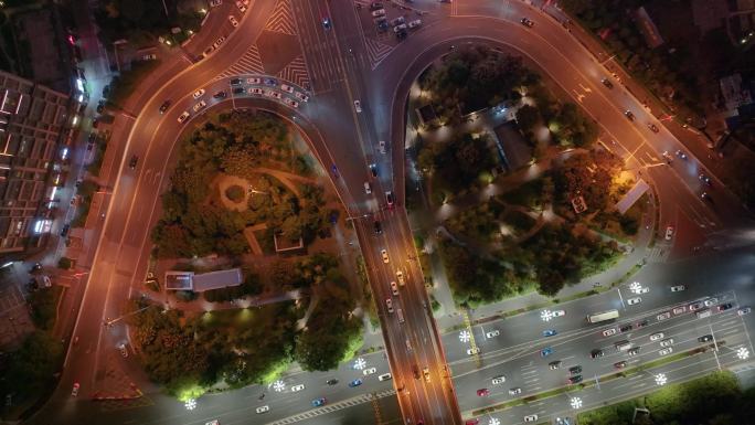 长沙夜景橘子洲大桥湘江中路车流交通航拍立