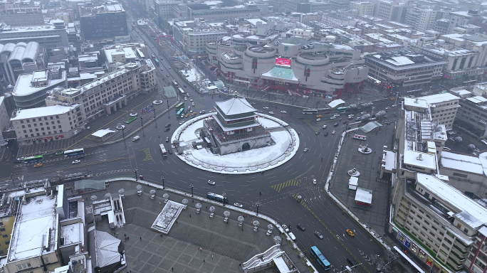 西安钟鼓楼雪景航拍合集（多视角长视频）