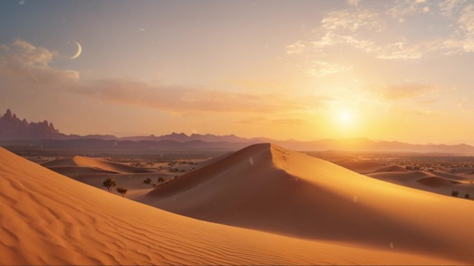 沙沙漠新疆沙子荒漠日落黄沙概念场景016