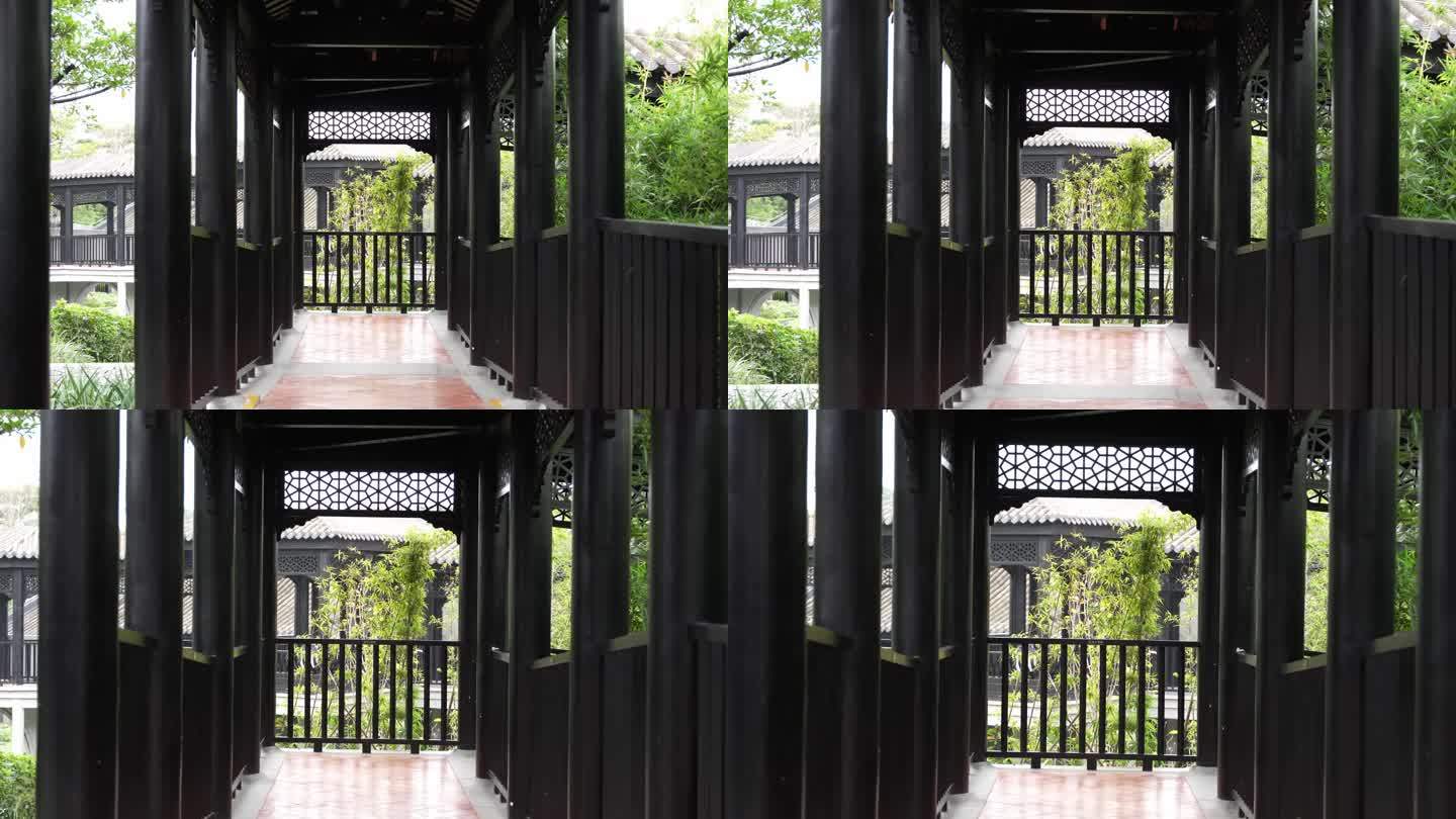 4K实拍，广州新文化馆仿古建筑长廊园林。
