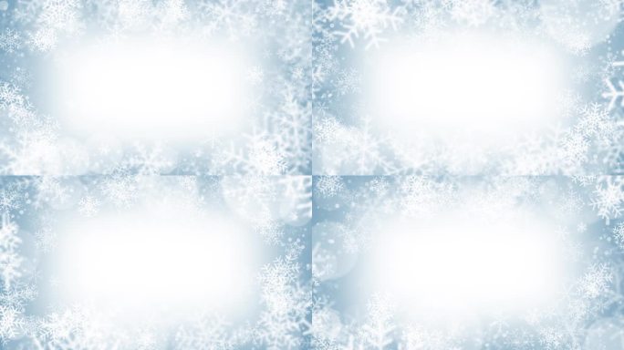 美丽的雪花壁纸。冬季尘埃冰粒。降雪天气白色蓝绿色背景。循环运动图形。