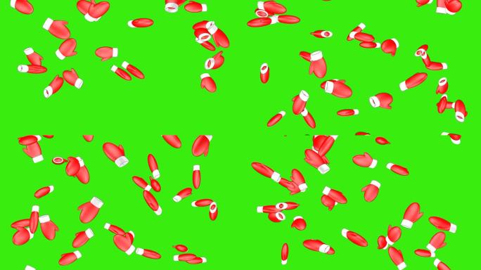 雨水从红色的冬季手套落在绿色的屏幕上。3 d动画。
