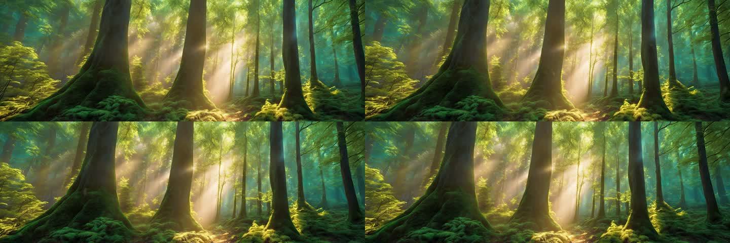 美丽清新森林树林意境树林唯美梦幻场景20