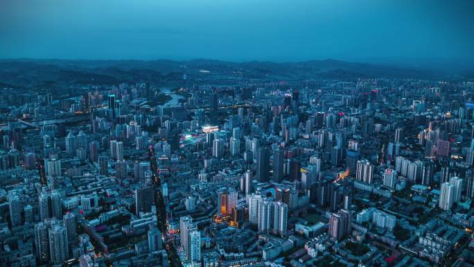 兰州市区鸿运金茂夜景航拍