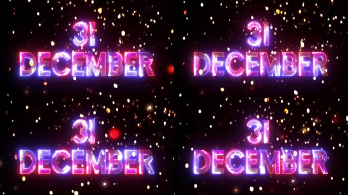 发光的霓虹灯图标12月31日与金色发光粒子动画视频