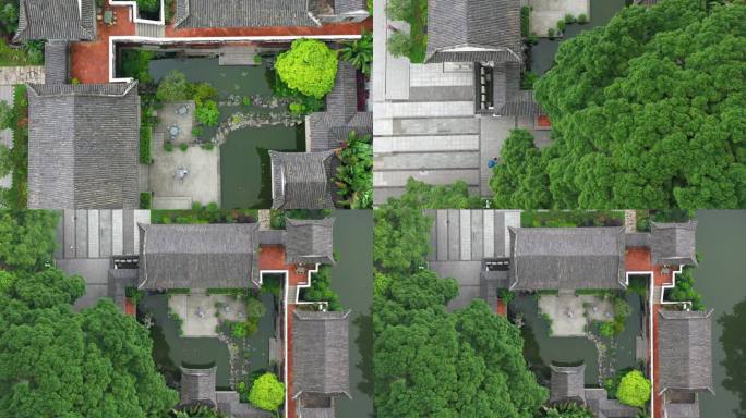 荔园古建筑池塘航拍