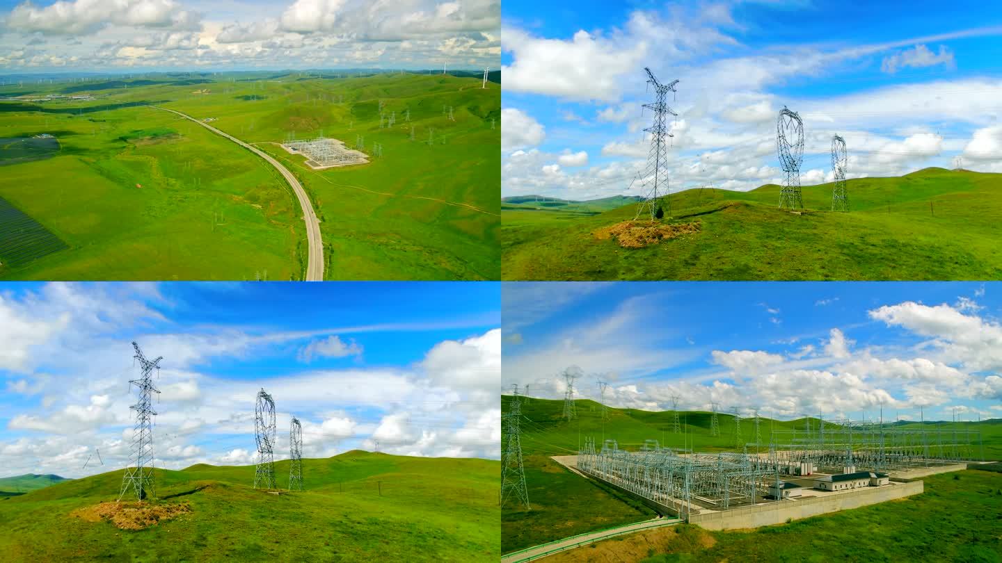 4K高压电站电塔新能源风电电力设施