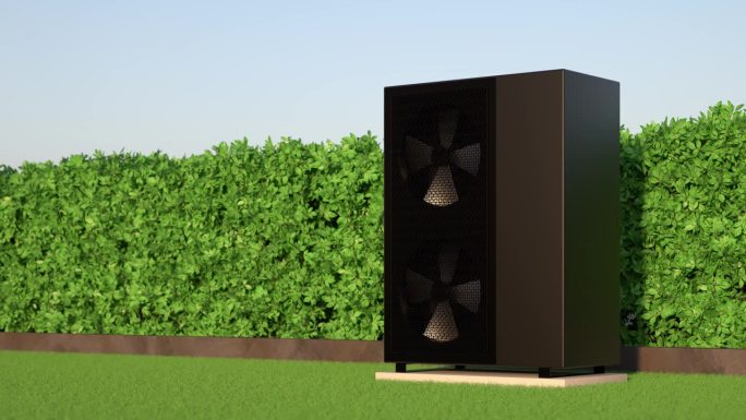 旋转风扇的一种热泵能源作为加热器和替代能源- 3D动画4k 60 fps DCI无缝循环