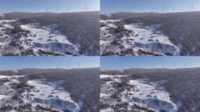 雪山山顶活动风车航拍
