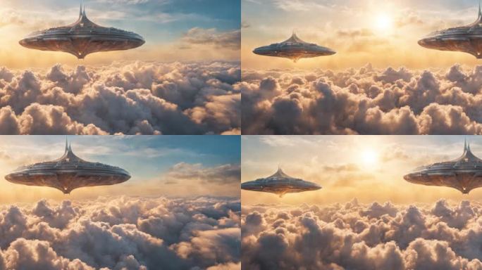 4k科幻飞行器苍穹云层之上云海场景012