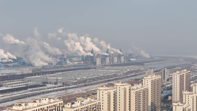 航拍雪景公路交通城市海边 工业