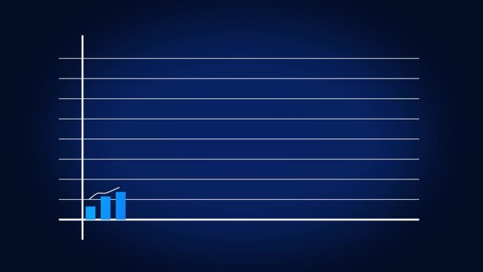 蓝色业务图上升与X和Y轴在黑暗背景。业务增长，股票市场的成功和进步的数字图表动画。4K视频