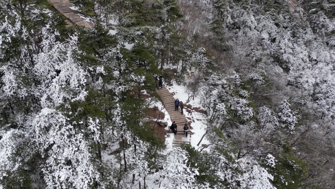 九华山风景区花台景区雪景航拍