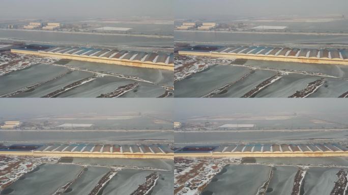 黄骅市航拍海边工业海边风景冬天