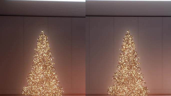 装饰在节日的辉煌，这个现代化的客厅特色的圣诞树发光与迷人的展示灯。