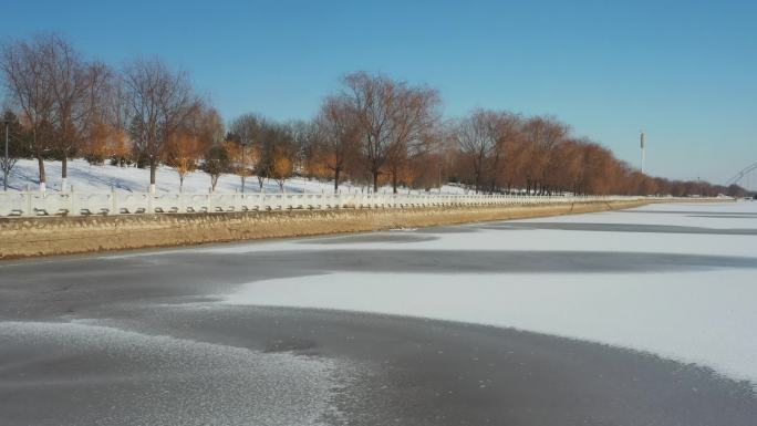 航拍雪景公路交通 石家庄 航拍雪景城市